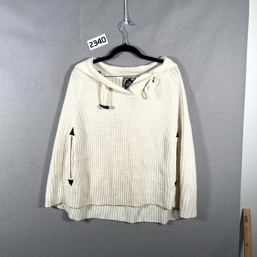 Yoki Collection Poncho Sweater Womens Medium Cream Cotton Thermal Knit Winter